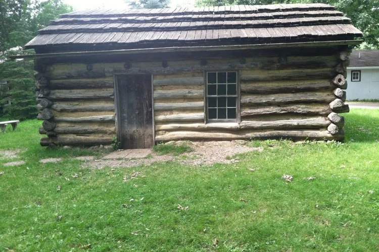 Historic log cabin at the Abbie Gardner Sharp site in Arnolds Park.